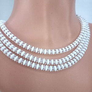 Vintage GLASS bead necklace contrasting crystal & milk glass rondel…